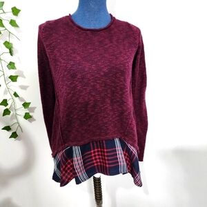 Cloud Chaser Burgundy and Flannel Twofer Sweater